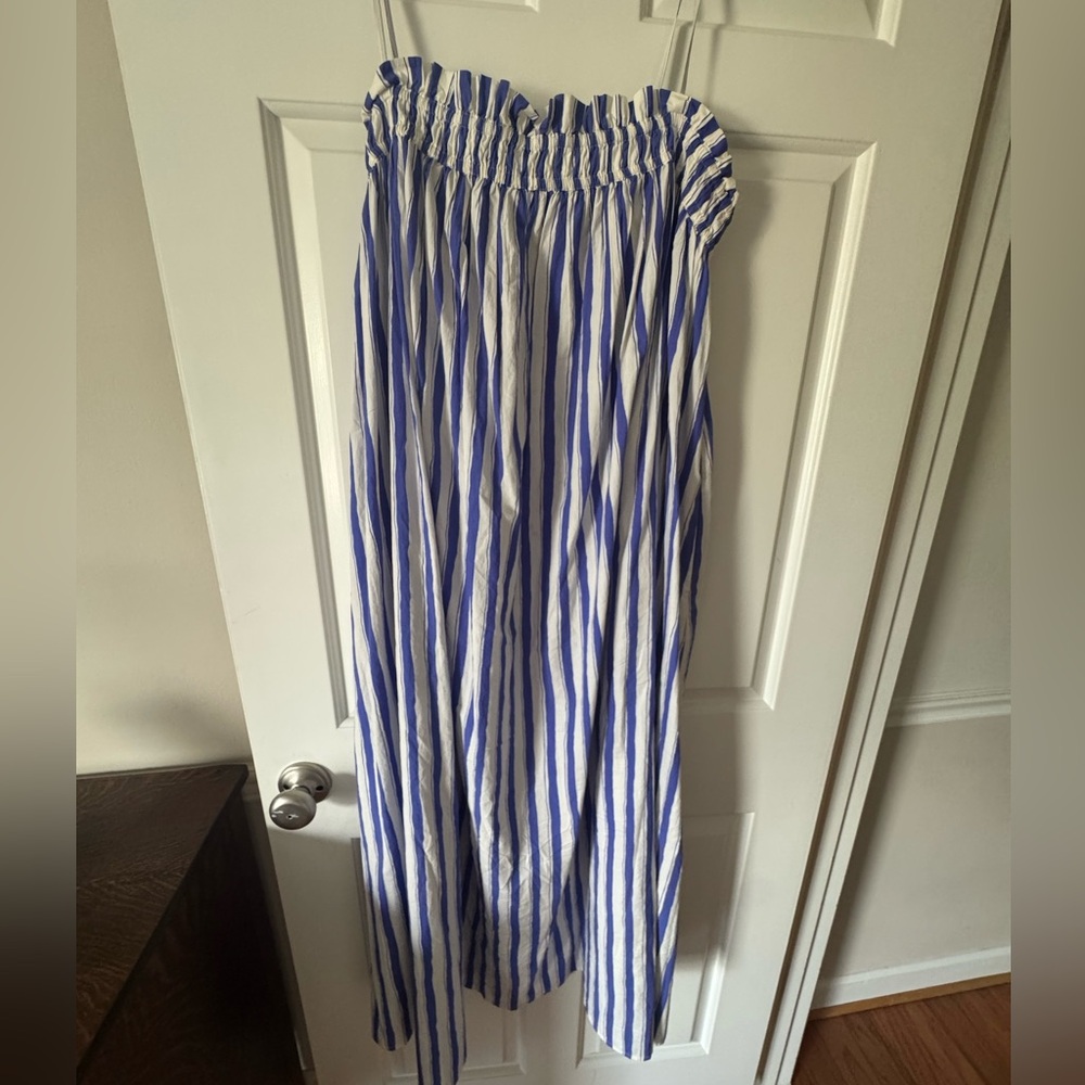 Madewell blue star Ruffle A-Line Midi Dress in Stripe Poplin